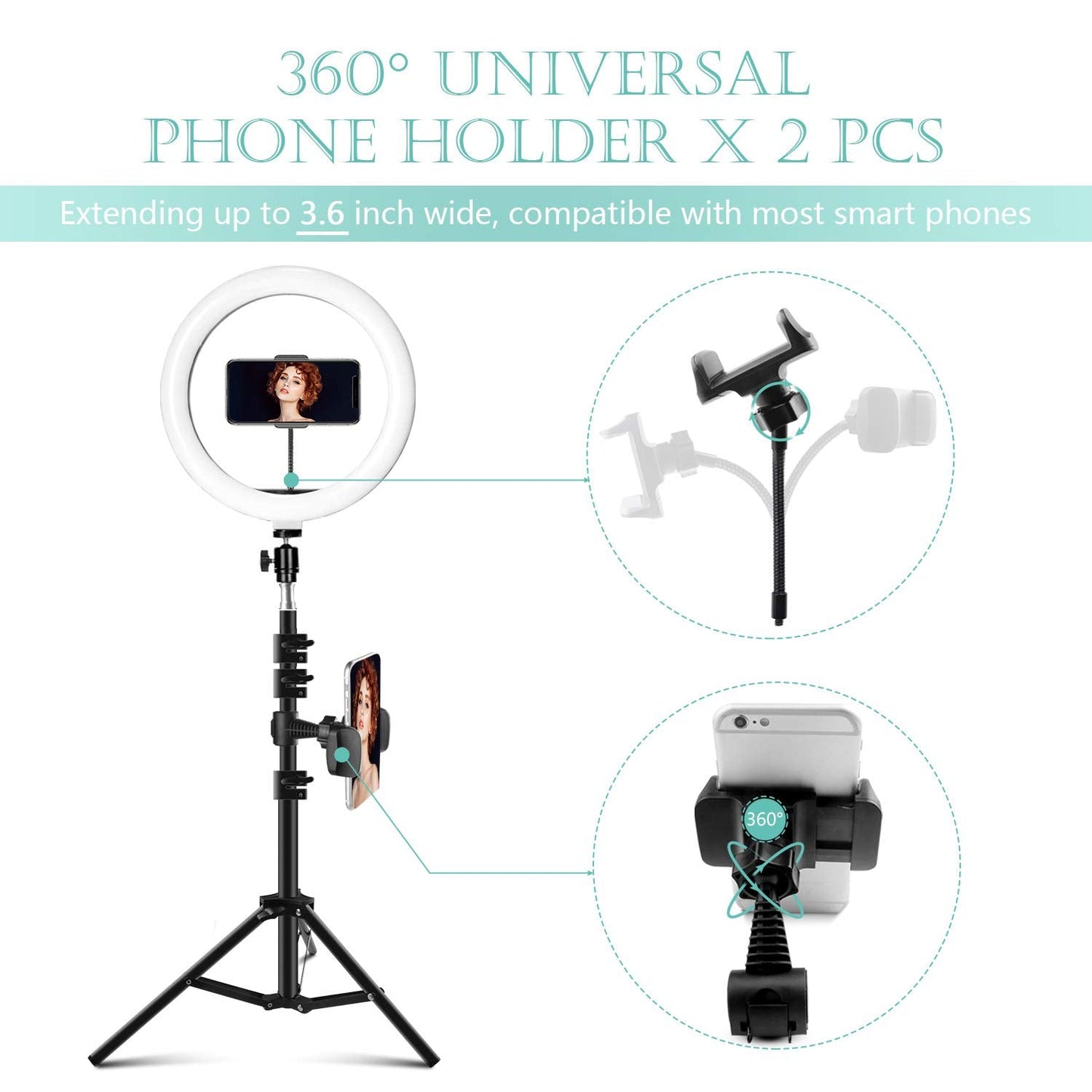 ITSHINY LED Ring Light with Tripod Stand & Phone Holder, 10" Selfie Light Ring for Makeup Live Stream Video Photography, USB Powered 3 Light Modes & 11 Brightness Levels