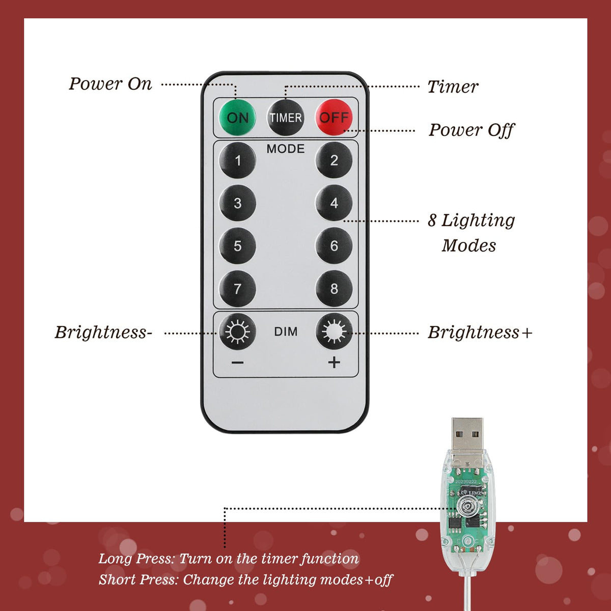 Roylvan Christmas Star Tree Topper with 8 Lighting Modes, USB Lighted Tree Topper with 20 LED Lights, Shiny Treetop Christmas Tree Decoration for Indoor Outdoor Holiday Home Ornament Gift, 9.8 Inch(H)