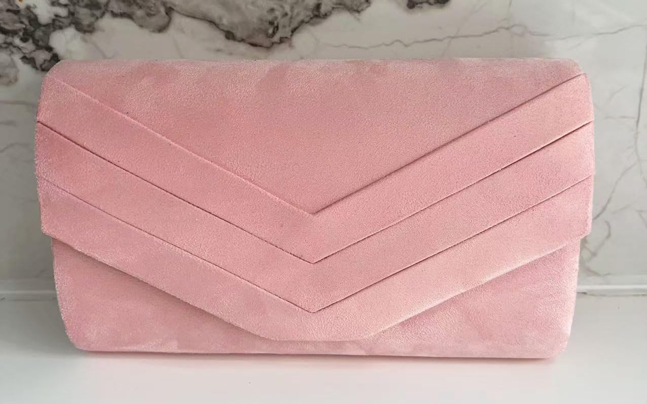 LeahWard Women's Faux Suede Leather Clutch Bag Wedding Bridal Prom Handbags 809 (Pink)