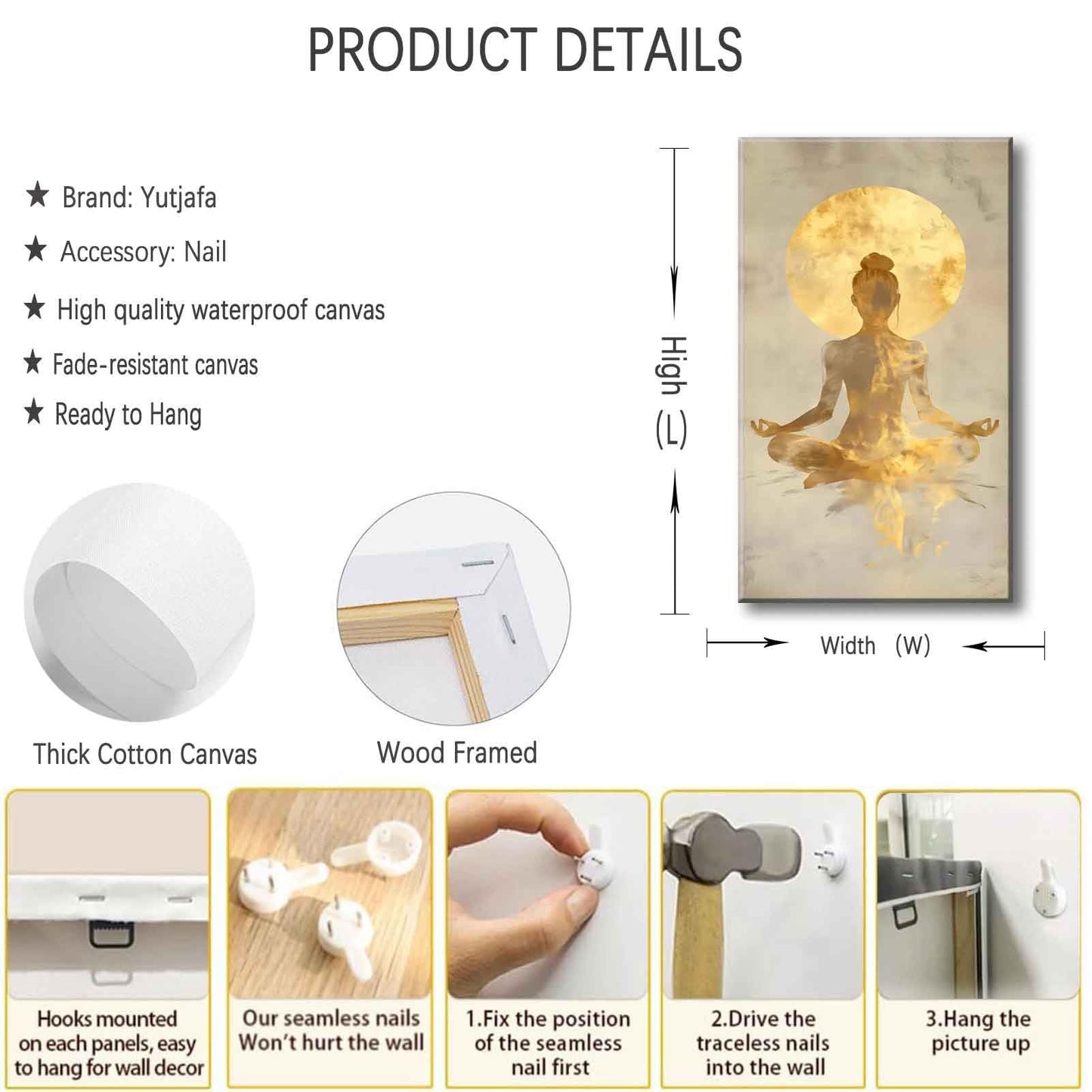Large Zen Canvas Wall Art Modern Abstract Yoga Gold Meditation Decor Picture Tranquil Aesthetic Spa Posters Prints for Bathroom Spiritual Living Room Girl Bedroom Decoration
