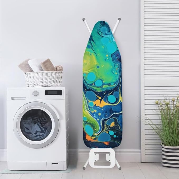 Turquoise Marble Fluid Steam Ironing Board Cover Green Blue Watercolor Splash
