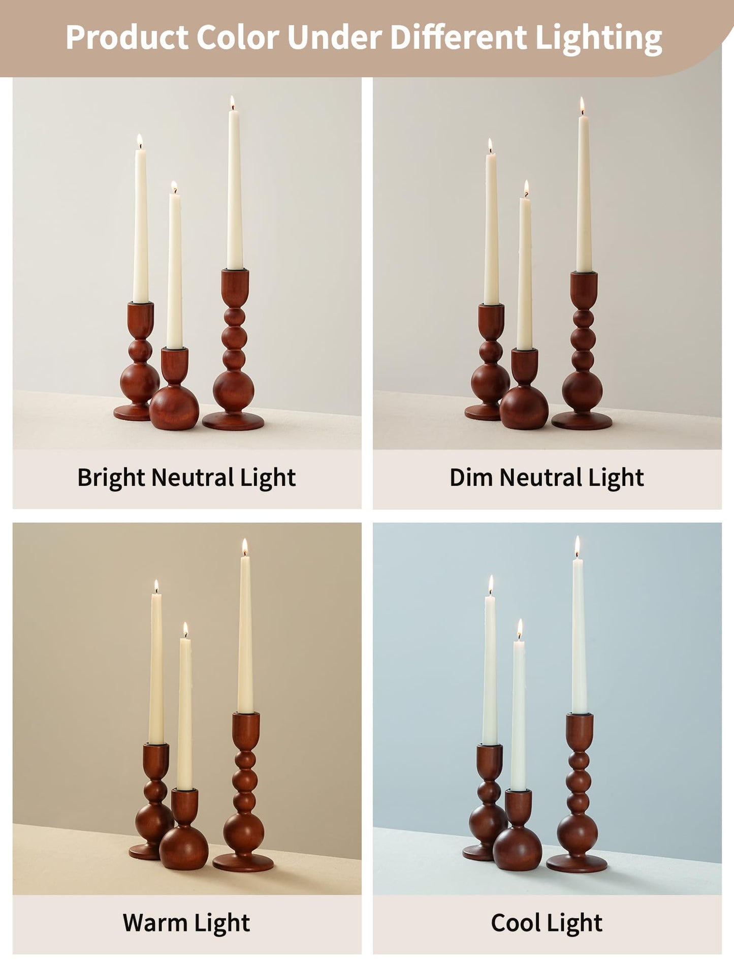 NUPTIO Candlestick Holders for Home Decor: Set of 3 Wood Taper Candle Holders for Thanksgiving Table Centerpieces - Mid Century Modern Caramel