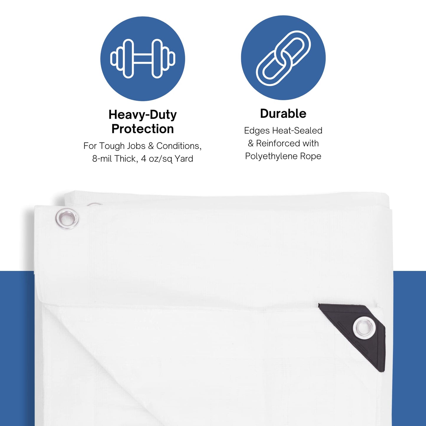 Kotap 25 x 40 Ft. Heavy-Duty Protection/Coverage Tarp, Superior Weave for Greater Longevity 8-mil, Multi-Use, Waterproof, White, 1-Pack (TRW-2540)