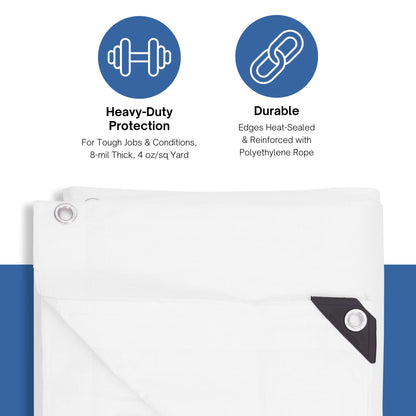Kotap 24 x 30 Ft. Heavy-Duty Protection/Coverage Tarp, Superior Weave for Greater Longevity 8-mil, Multi-Use, Waterproof, White, 1-Pack (TRW-2430)