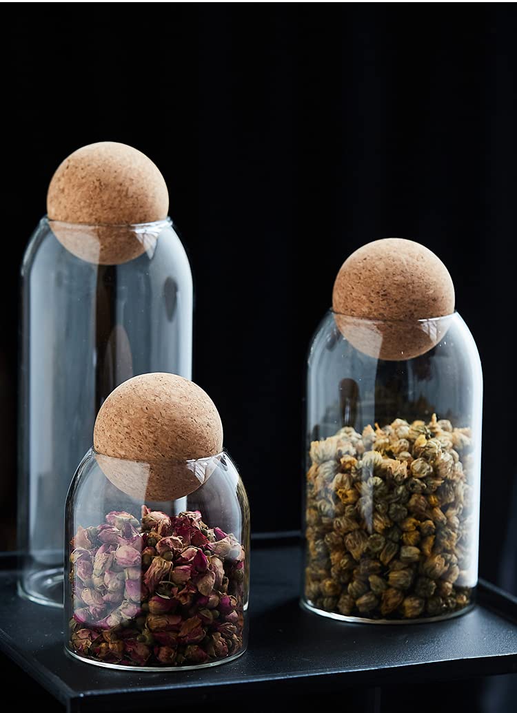 Piscepio Glass Jar with Wood Lid Ball Jar Food Storage Container Clear Candy Jars Food Storage Canister Sugar Coffee Tea Beans Spice Salt Storage 3 Pcs