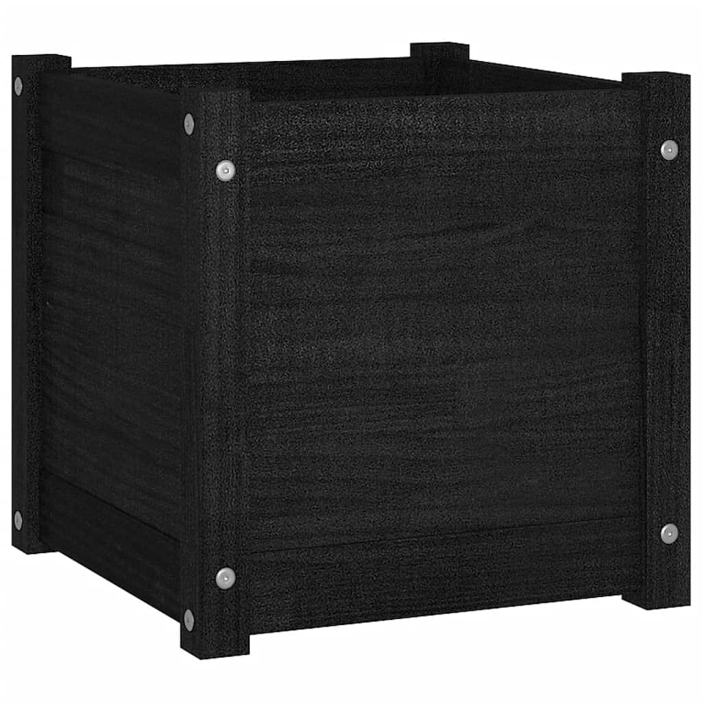 Xolmizyn Set of 2 Solid Pinewood Square Planters 15.7 x 15.7 x 15.7 Inch, Modern Matte Black Wooden Flower Pot for Garden, Terrace, and Indoor Decoration