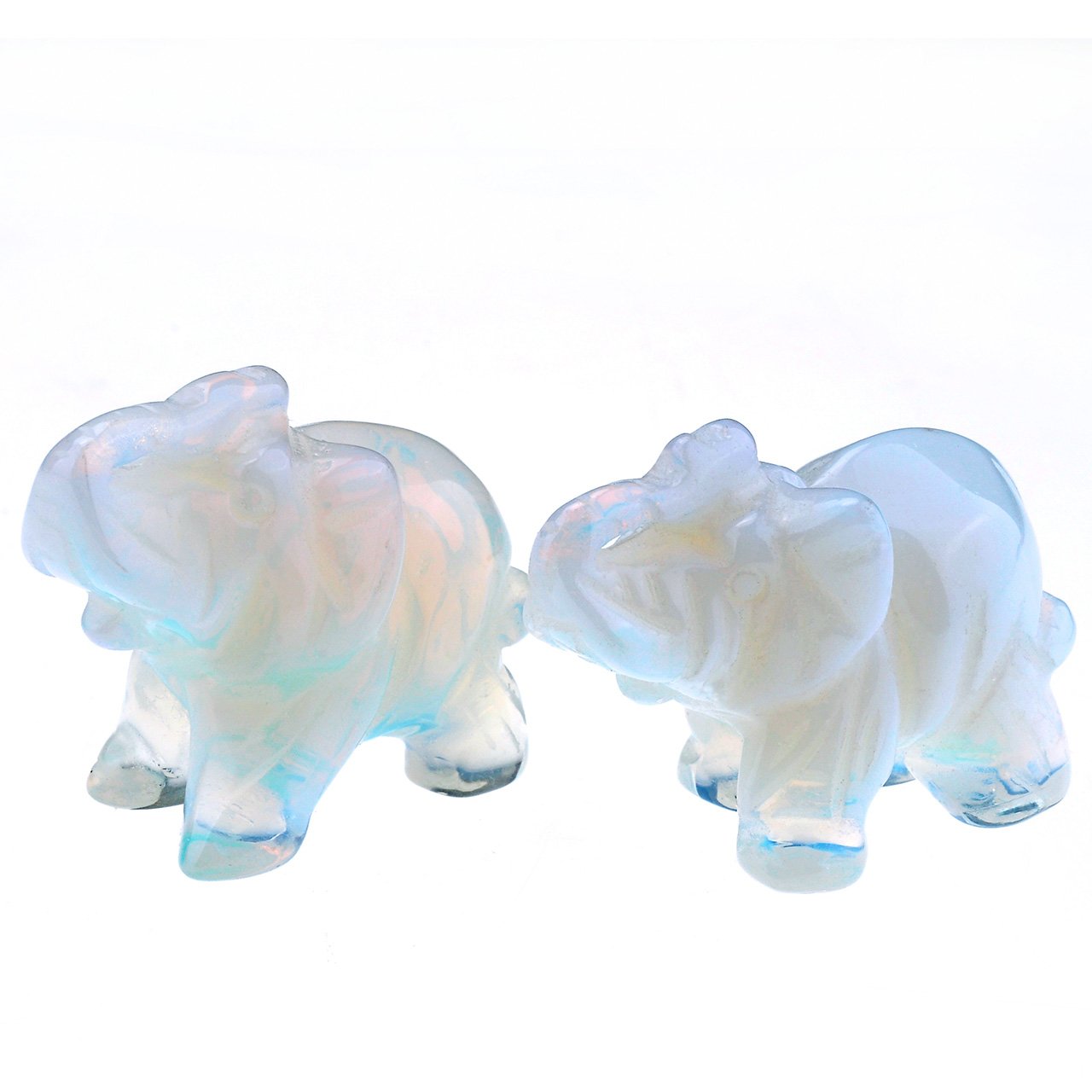 Jovivi 2pcs Man-Made Opalite Carved Gemstones Elephant Figurine 1.5'' Elephant Statue Animal Crystal Home Room Decorations