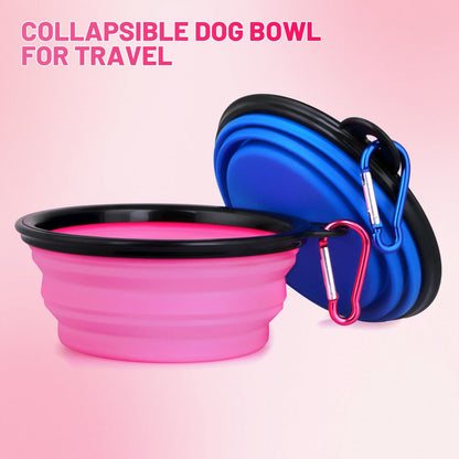 Dog Bowl Pet Collapsible Bowls, 2 Pack for Cats Dogs, Portable Pet Feeding Watering Dish for Walking Parking Traveling with 2 Carabiners (Small, Blue+Green)