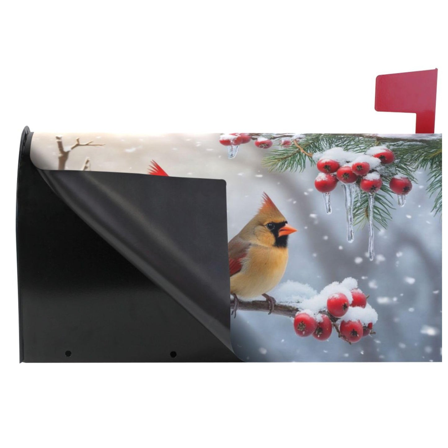 Winter Cardinal Birds Magnetic Mailbox Covers Christmas Snow Berry Mailbox Cover Over Size Full Magnet Garden Yard Porch Mail Boxes Cover Holiday Decorations 25" L x 21" W