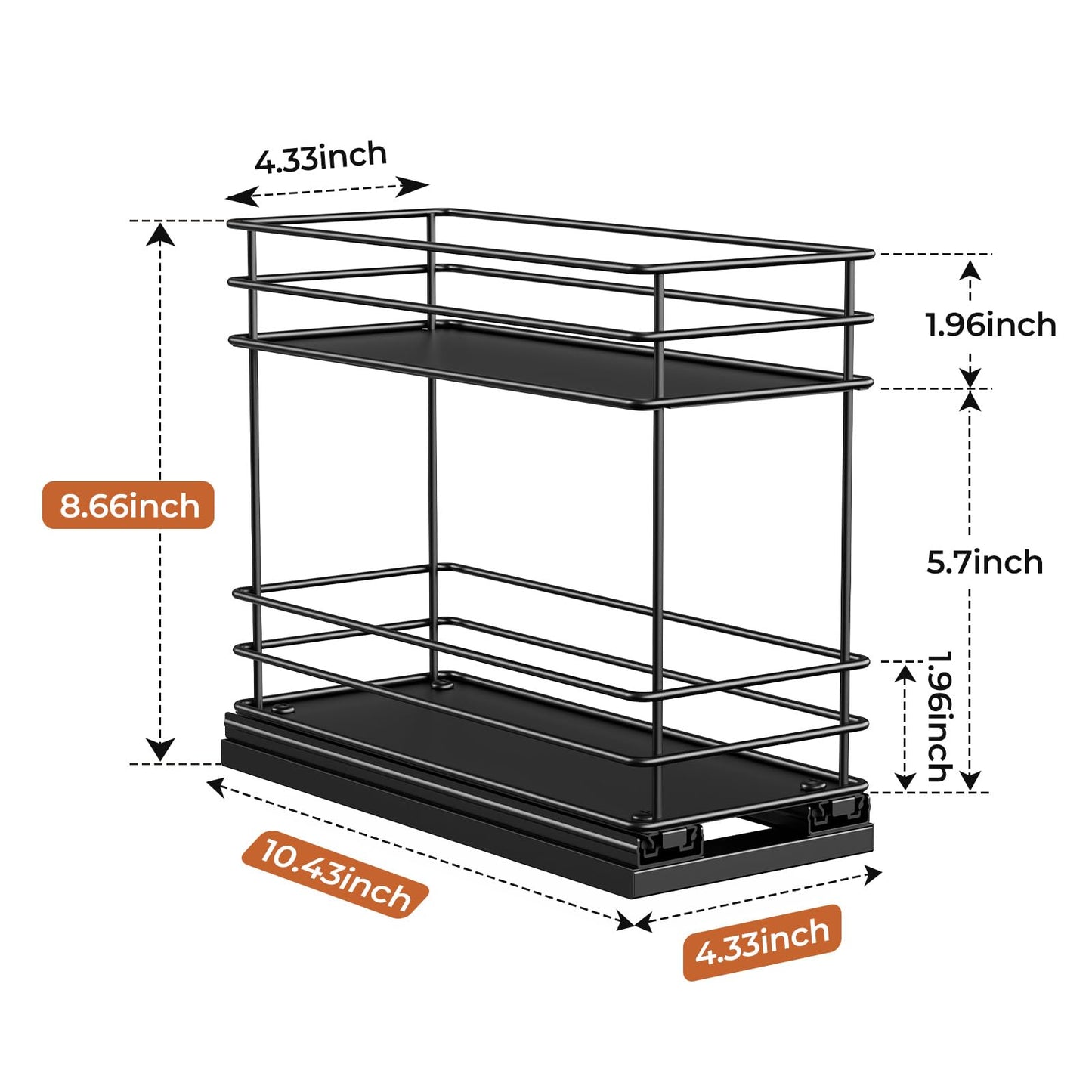 Pull Out Spice Rack Organizer for Cabinet, Slide Out Spice Racks, Easy to Install, 2.1''Wx10.35''Dx8.26''H, 3 Drawers 2 Tiers(Black)