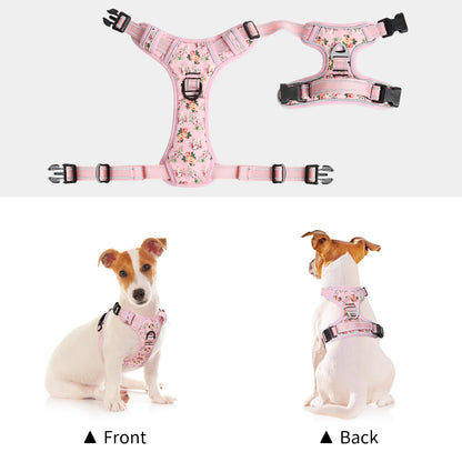 Timos No Pull Dog Harness,NO Need Go Over Dogs Head 3 Snap Buckles Reflective Oxford No Choke Harness with Front & Back 2 Metal Leash Clips Soft Padded for Small Medium Large Dogs Pink S