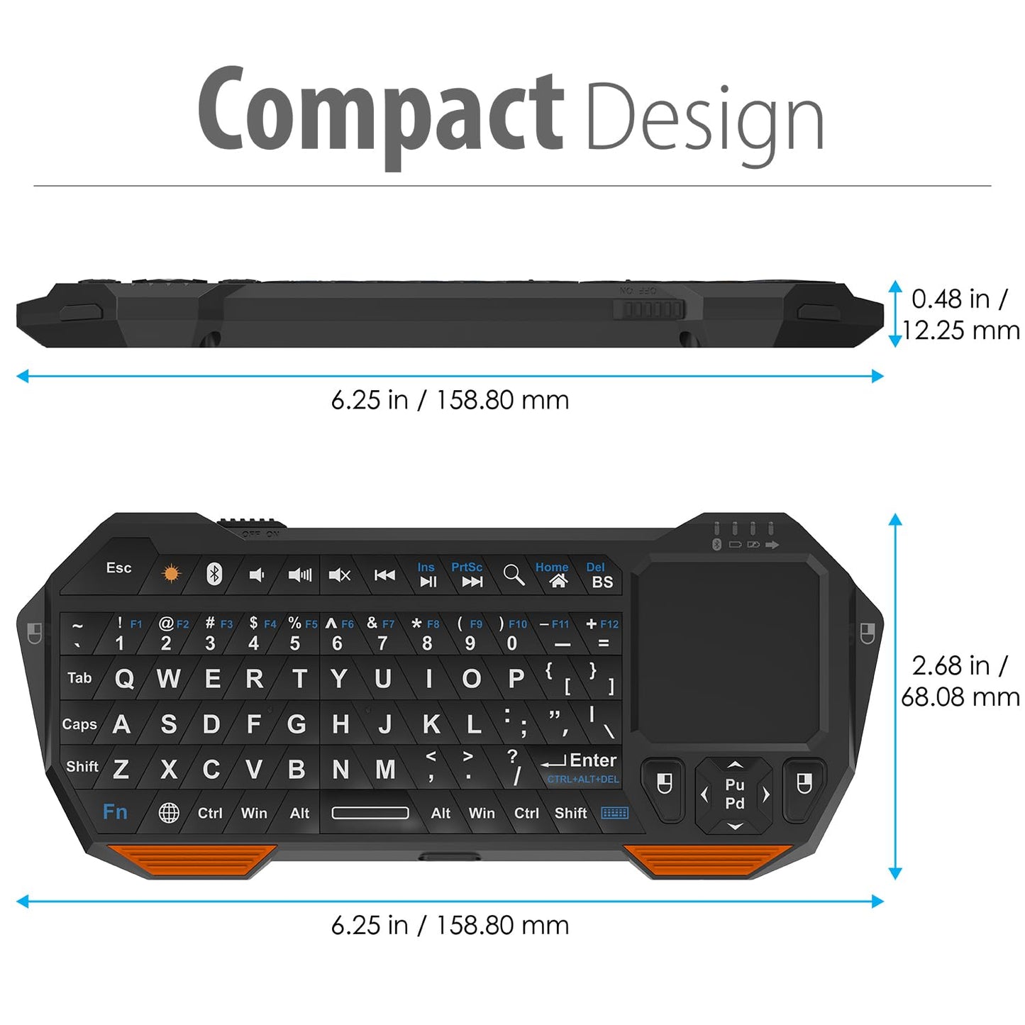 Fosmon Mini Bluetooth Keyboard (QWERTY Keypad), Wireless Portable with Touchpad, Compatible with Apple TV, Amazon Fire Stick, PS4, PS4 Pro, PS5, HTPC/IPTV, VR Glasses, Smartphones