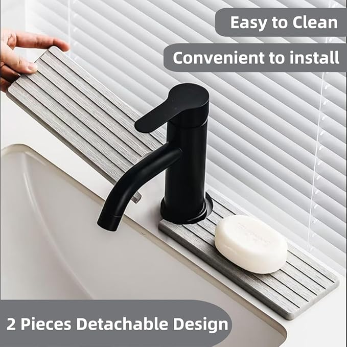 WIFORH Faucet Mat for Kitchen Sink, 16 inch Long Diatomite Fast Drying Stone