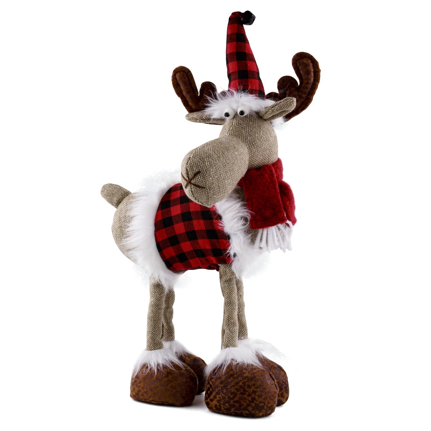 Leipple Reindeer Christmas Decoration Christmas Deer Decor - Swedish Santa Elk Figurines Table Decorations Handmade Plush Gnomes Buffalo Plaid for Home Indoor Holiday Decor (Red)