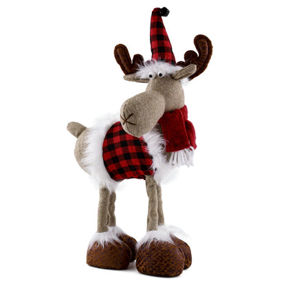 Leipple Reindeer Christmas Decoration Christmas Deer Decor - Swedish Santa Elk Figurines Table Decorations Handmade Plush Gnomes Buffalo Plaid for Home Indoor Holiday Decor (Red)