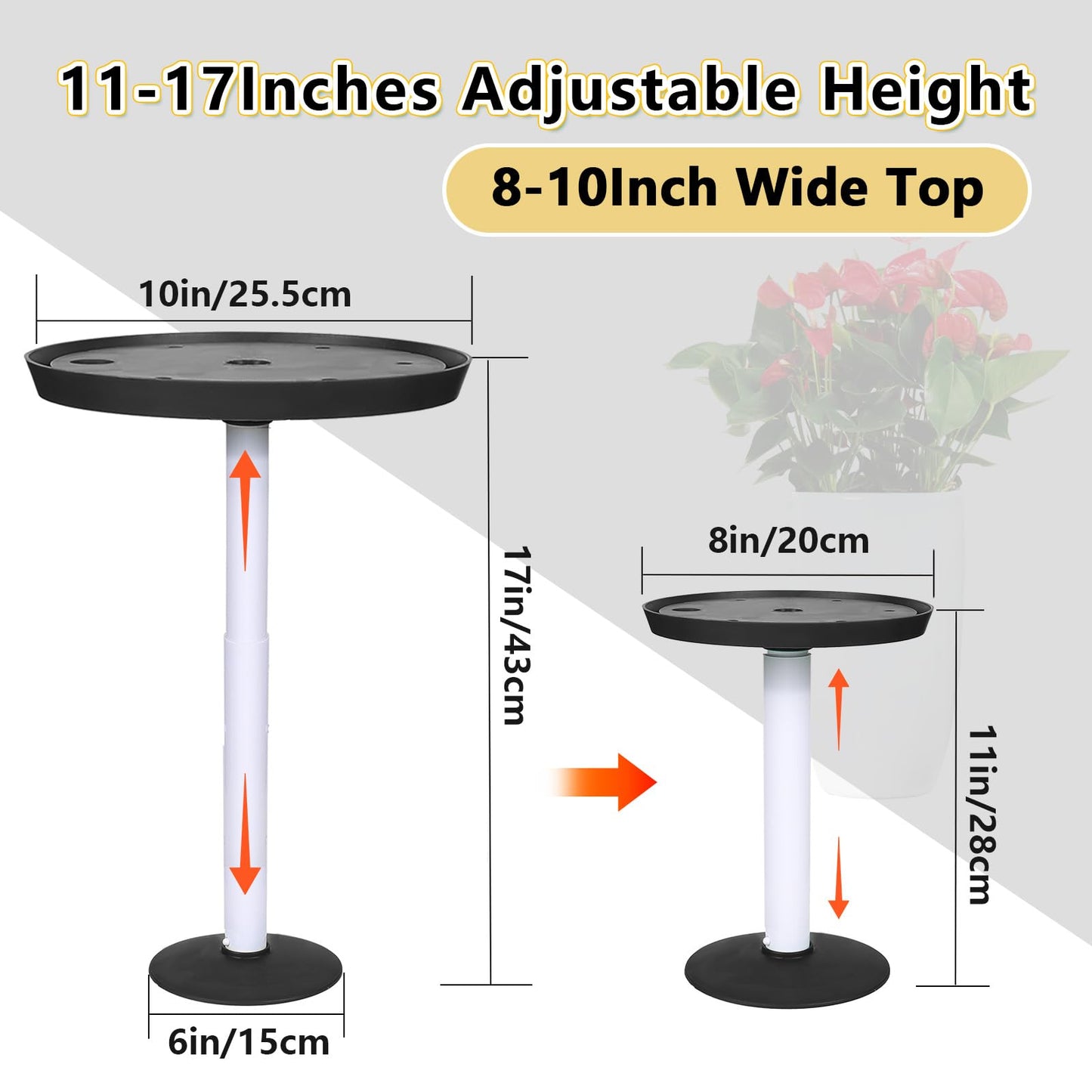 pocezo Adjustable Height Planter Inserts for Large Pots, Portable Planter Filler Plant with 11-17" Rise , 6" Base, 8" or 10" Top (Black, shorts)