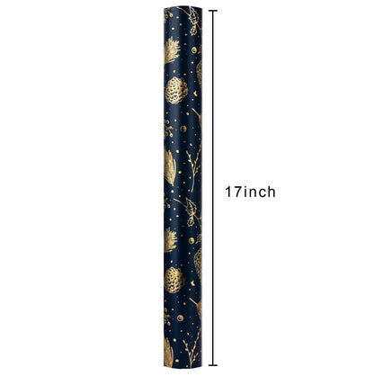 Homeral Christmas Wrapping Paper Roll-46.8 sq.ft. (17in x 33ft) Metallic Shine Navy Blue with Gold Pine Cone, Pine Twig for Christmas, New Year Celebration, Party, Holiday