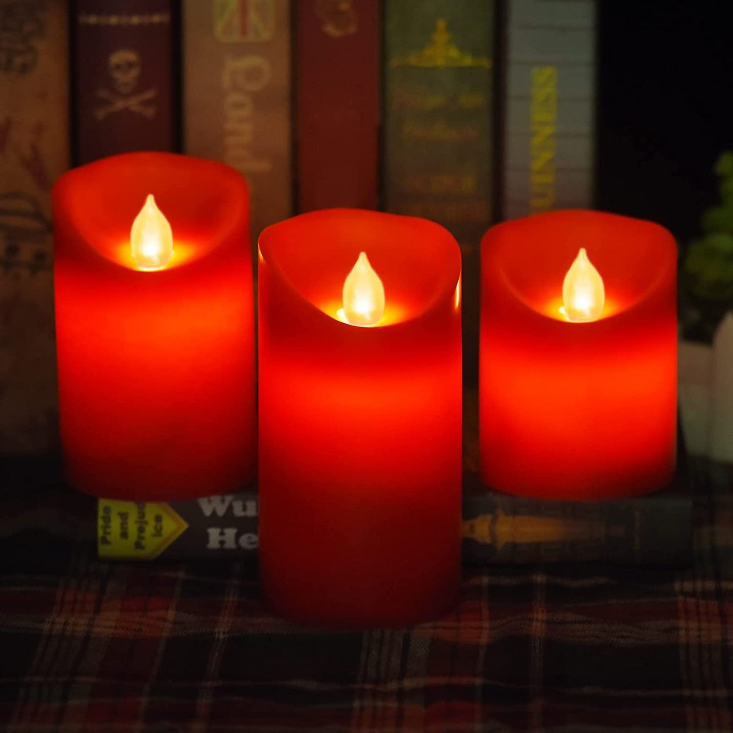 Paichi Flameless Battery Operated LED Candles, Remote Control Electric Realistic Candles Flickering Real Wax 4/5/6 Inch 3PACK with 2/4/6/8 Hour Timer for Home Decor Holidays Party (Red)