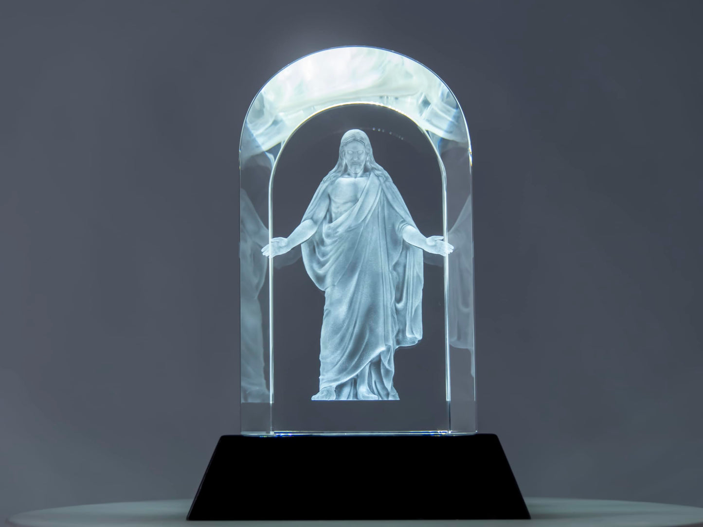 Crystal Christus 3D Laser Engraved Statue & LED Lighted Base