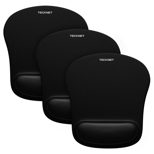 TECKNET 3 Pack Mouse Pad with Wrist Support, Ergonomic Gaming Mouse Pad Pain Relief, Portable Comfortable Mousepad for Computer, Laptop, Office, Home Non-Slip Base, Waterproof Surface - Black