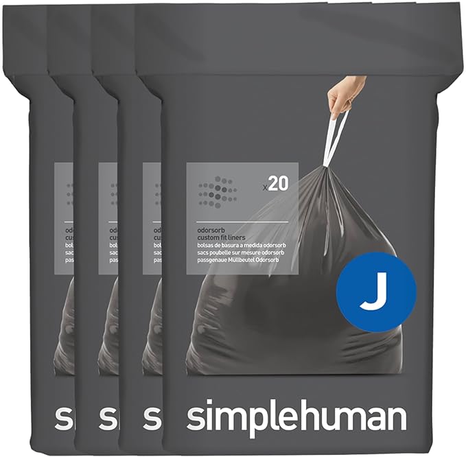 simplehuman Code J 80 Count, Genuine Odorsorb Custom Fit Liners, Drawstring