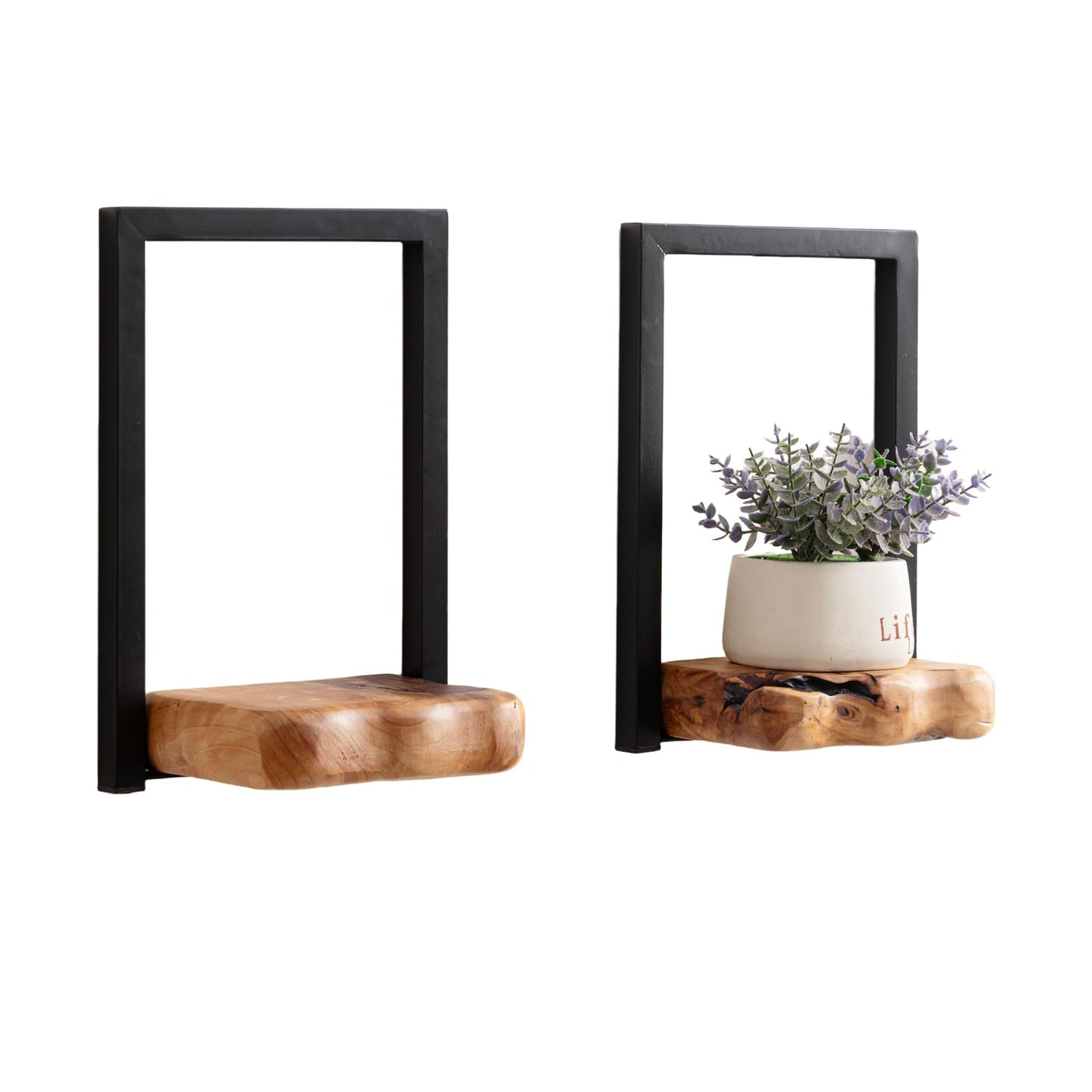 JOLLYMER Natural Edge Cedar Wood 2 Pack Wall Plant Holders, Window Planters Shelves, Indoor Plants Stands, Wall Decor Planter Hanging Shelf,12x9x5 inches