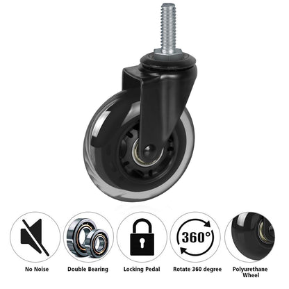 8T8 3" Rubber Caster Wheels Heavy Duty with 3/8"-16 x 1-1/2" Threaded Stem Casters Set of 4 (Screw Diameter 3/8", Length 1.5"), Quiet and Smooth Rolling Castors for Furniture Hardwood Floors