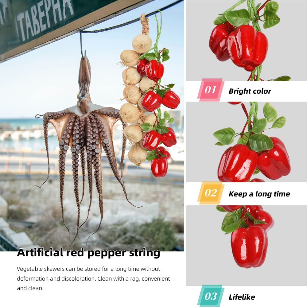VIOCIWUO Artificial Hanging Bell Pepper String 2Pcs, Simulated Lifelike Hot Chili Vegetable Fruit Garland Vine for Home Kitchen Fruit Shop Supermarket Farm Party Wall Decoration