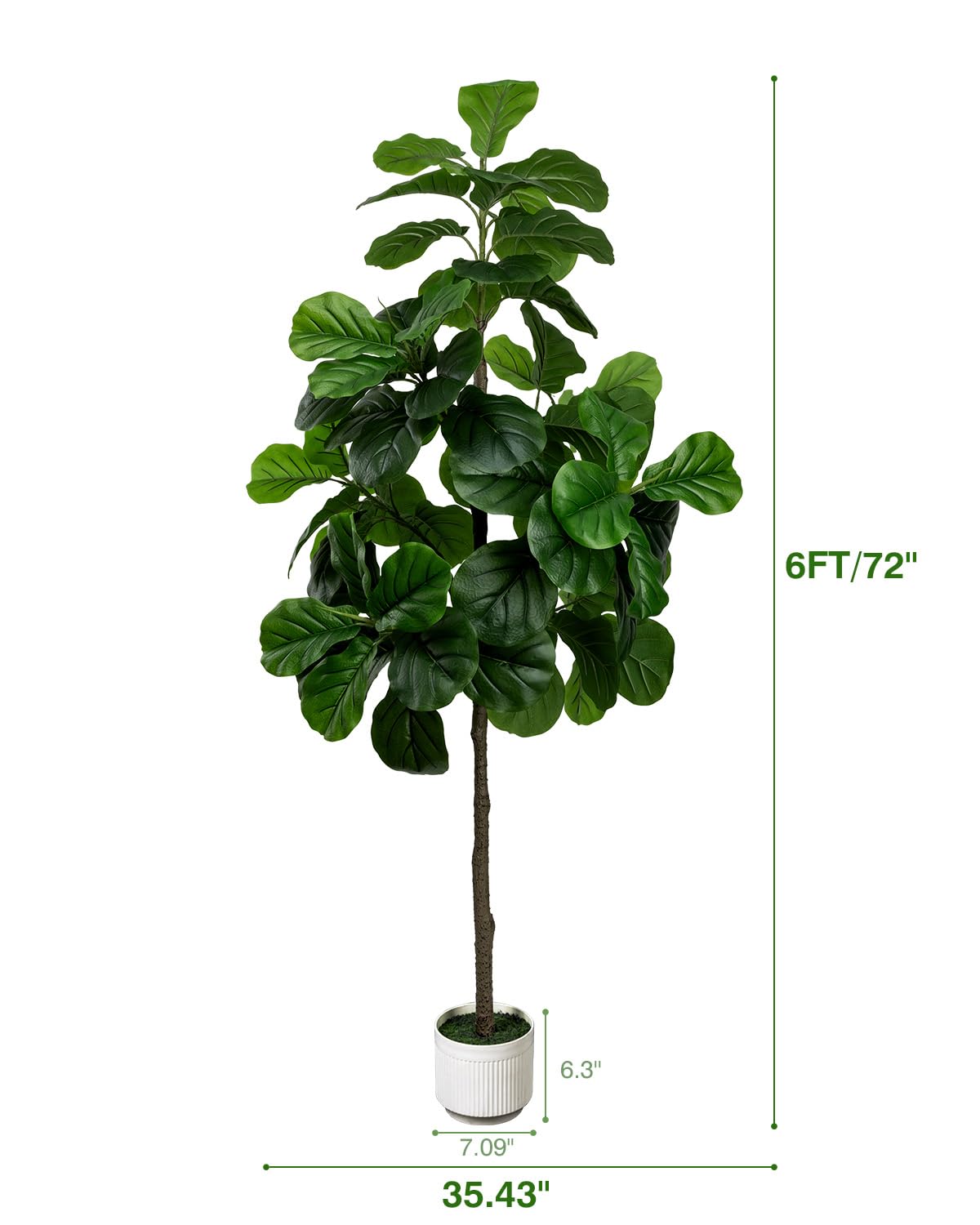 LuceAlberi Artificial Fiddle Leaf Fig Tree 6FT - Large Fake Tree with White Planter, Tall Faux Ficus Lyrata Tree Floor Plants for Indoor Home Decor Office Living Room Housewarming Gift, 1Pack