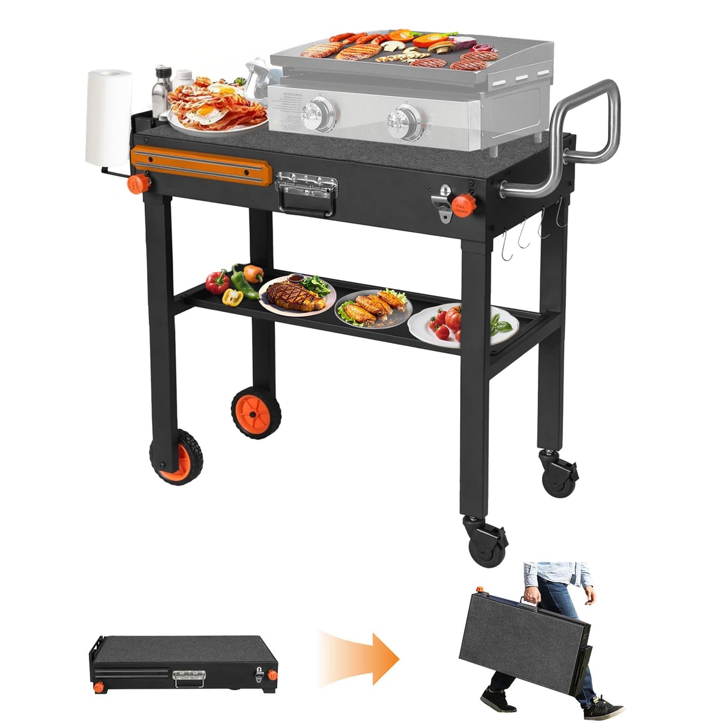LKVHV Portable Outdoor Grill Table, Blackstone Grill Stand Solid and Sturdy 31"W x 17"D, Movable Kitchen Cooking Prep BBQ Cart with Wheels, Folding Cart for Ninja, Blackstone Griddle 17"/22" etc