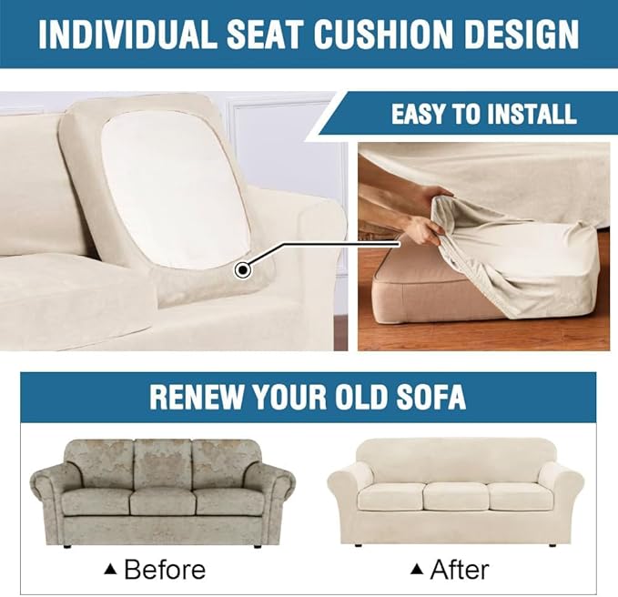 H.VERSAILTEX Modern Velvet Plush 4 Piece High Stretch Sofa Slipcover Sofa Cover