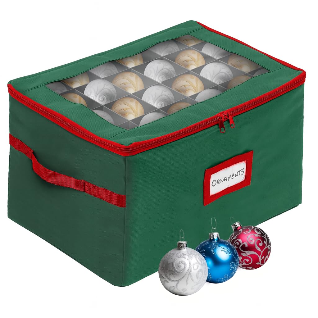 HOLDN’ STORAGE Christmas Ornament Storage Box with Dividers - Fits 96-3” Ornaments, 4 Removable Trays, Durable & Space-Saving, Clear Top Lid, Convenient Storage Designed, Green