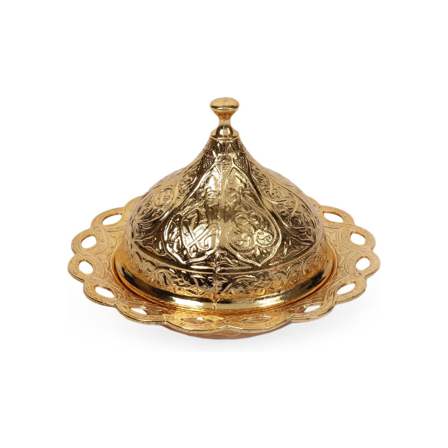 Alisveristime Coated Handmade Brass Sugar Chocolate Candy Bowl Serving Dish with Lid, Salt Bowl, Coffee Bar Sugar Holder (Kubbeli) (Gold)