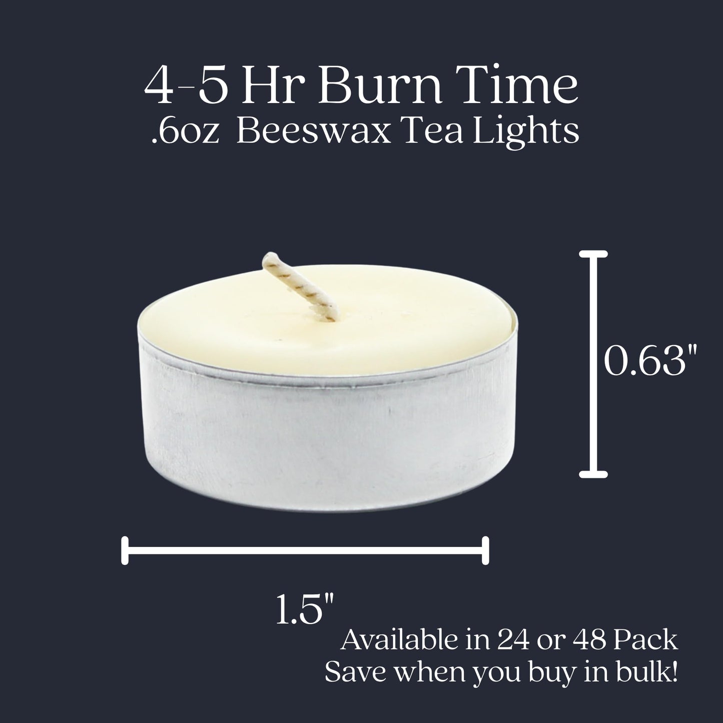 Bluecorn Beeswax Tea Light Candles, 100% Pure Natural Bees Wax, White Tea Lights in Metal Cups, Fragrance Free, Paraffin & Soy Free Candle Wax, Clean Burning, Long Lasting, American Made, 48 Pack