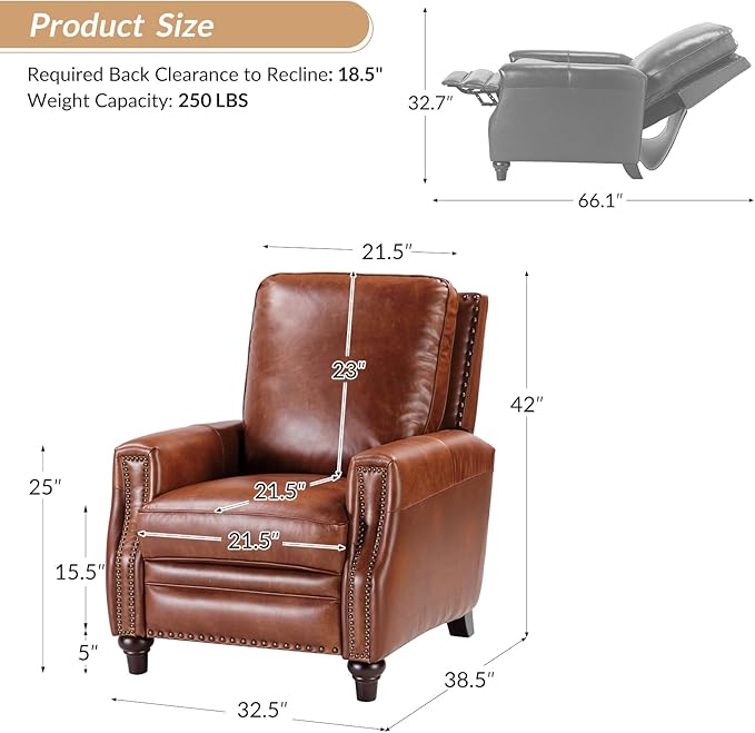 HULALA HOME Genuine Leather Manual Recliner Chair