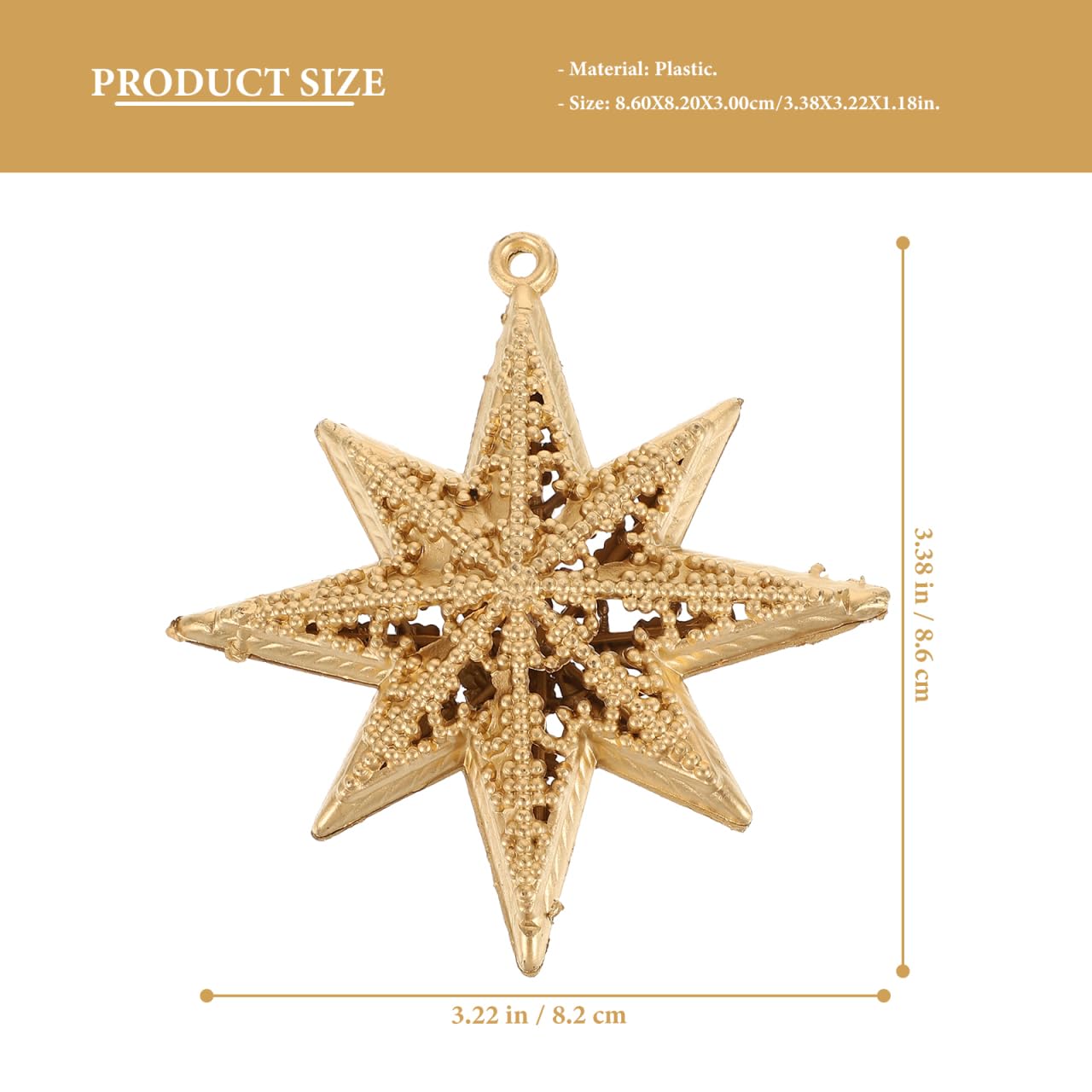 Gold Star Pendant Christmas Ornaments Set Mini Hanging Decorations for Christmas Tree Holiday Party Home 3.38 Inch Lightweight Plastic Star Decor