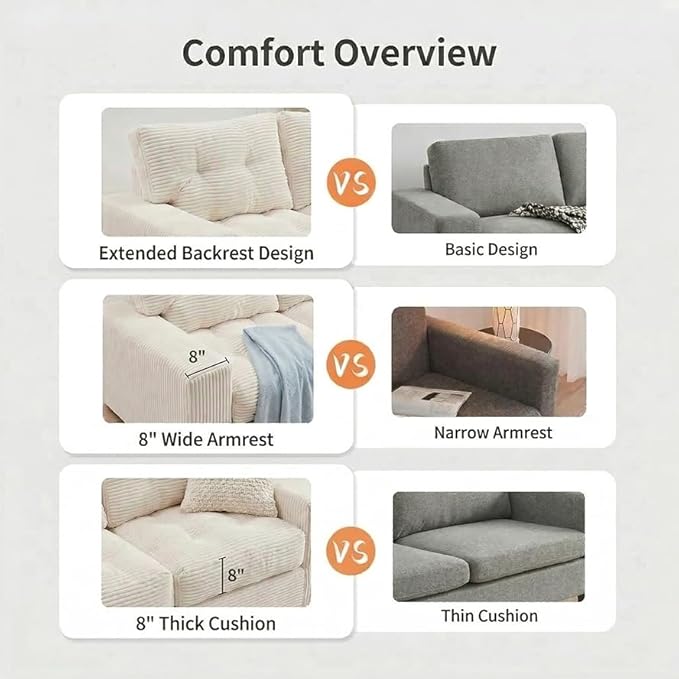 69" Corduroy Loveseat Sofa in a Box, High-Density Foam Couch, No Assembly