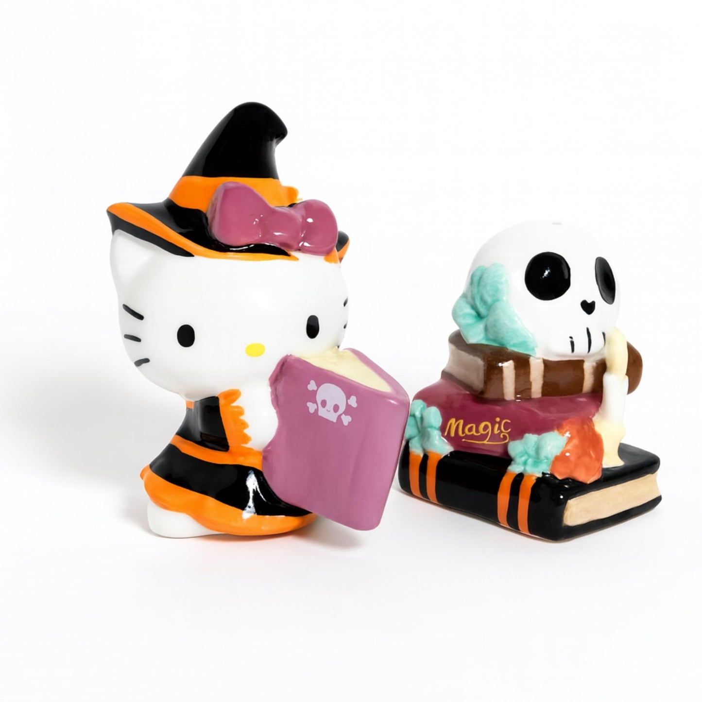 Blue Sky Clayworks Hello Kitty Spooky Library Salt & Pepper Shaker Set, Ceramic, 6" L x 3" W x 4" H, Witchy Bookish Duo
