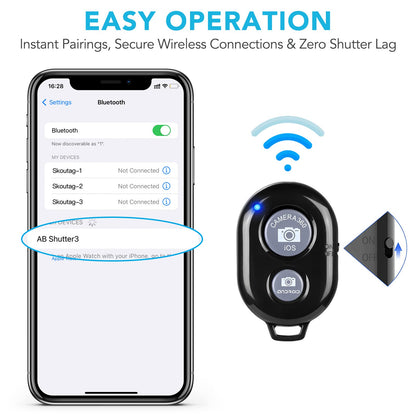 2 Pack Wireless Camera Remote Control - Wireless Remote for iPhone & Android Phones iPad iPod Tablet, Clicker for Photos & Videos, Wrist Strap Included