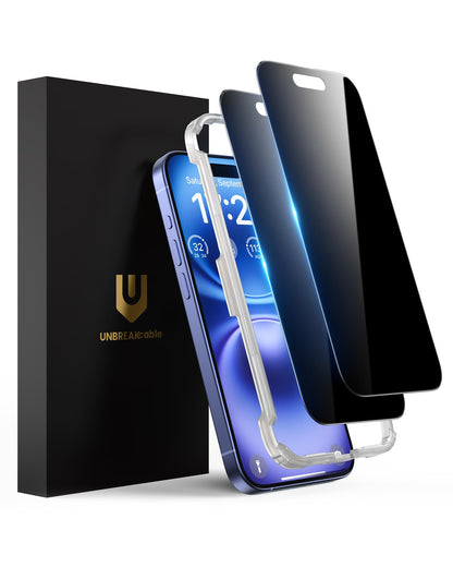 UNBREAKcable Privacy Screen Protector for iPhone 14/ iPhone 13/13 Pro, Tempered Glass [True 28°Anti Spy] [9H Hardness] [Case Friendly] Private Protector for iPhone 6.1" - 2 Pack
