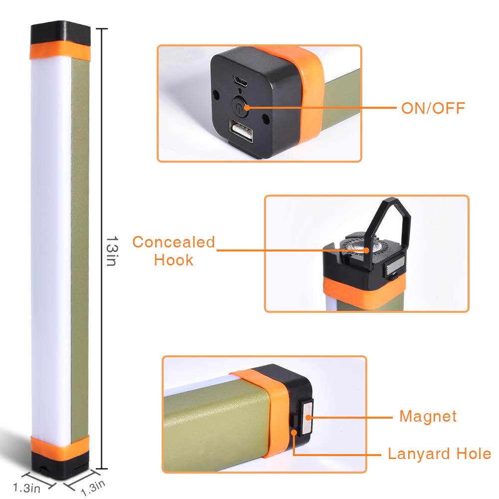 Camping Light, LETOUR Rechargeable Magnetic Light 4 Modes Tent Light USB Rechargeable Camping Lantern, 1200mAh 2000Lumens Power Bank Emergency Light for Outdoor Camping, Power Outage