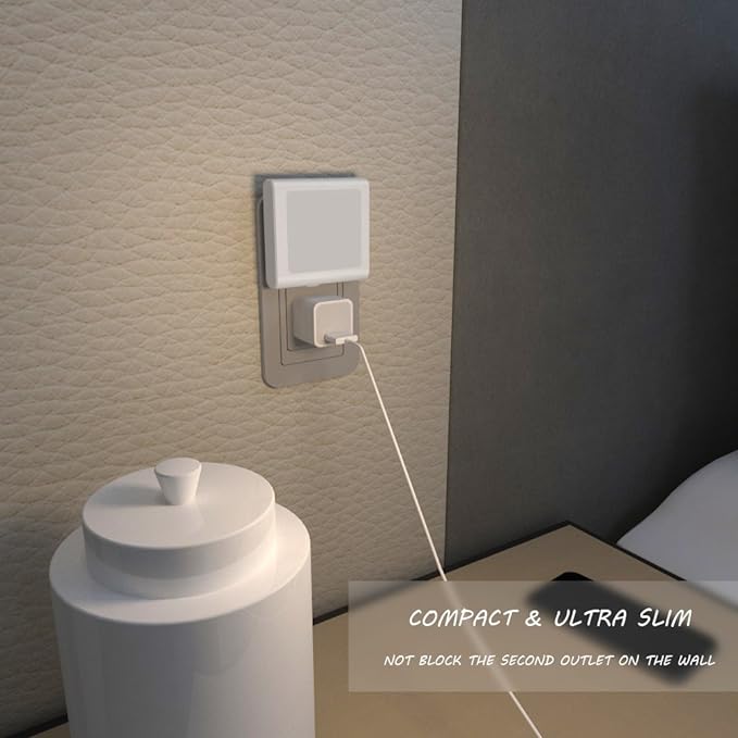 MAZ-TEK Plug in Led Night Light with Auto Dusk to Dawn Sensor,Adjustable Brightness Cool White Lights for Hallway,Kids Room, Kitchen, 2 Pack