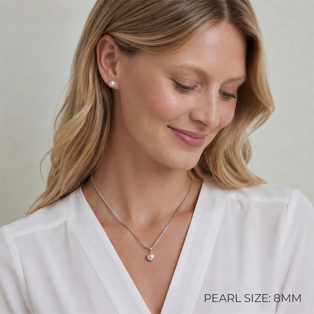 The Pearl Source Real Pearl Pendant Necklace for Women, 14K Gold Plated 925 Sterling Silver, Genuine AAAA Cultured Freshwater Pearl, 8mm Pink Pearl Necklace with 16-20 Inch Adjustable Chain
