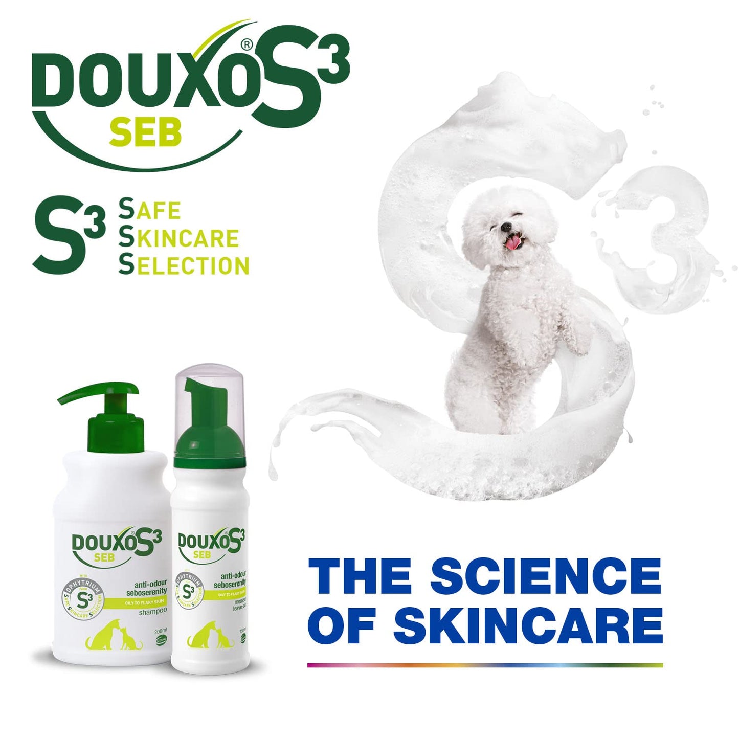 DOUXO S3 SEB Mousse, Dog & Cat Dandruff Solution, Soothing Leave-On Cat Mousse, Effective Mousse for Dog Dermatitis, Flaky & Oily Pet Skin, Hypoallergenic Fragrance, Dog Dandruff Mousse, 150ml