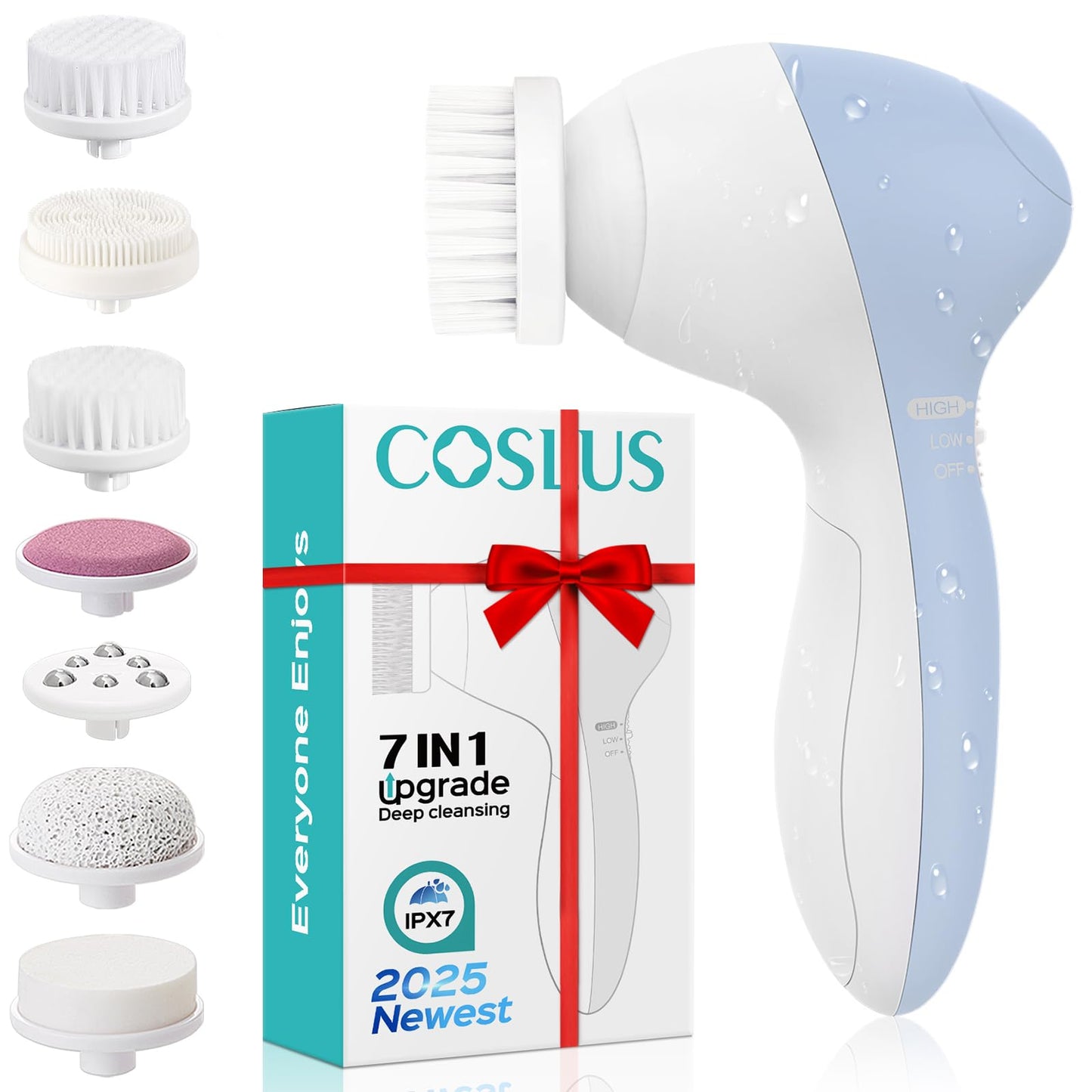 COSLUS Facial Cleansing Brush Silicone Face Scrubber: 2 in1 FBS-D Electric Exfoliating Massage Device Waterproof Deep Cleaning Exfoliation Rotating Spa Machine - Electronic Skin Care Wash Clean System