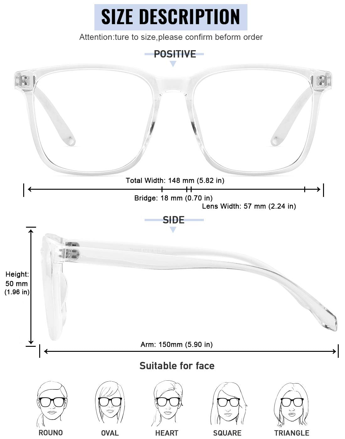 TEAPLMTT Blue Light Blocking Glasses Oversized Square Computer Glasses Anti Blue Light for Women Men(Clear)