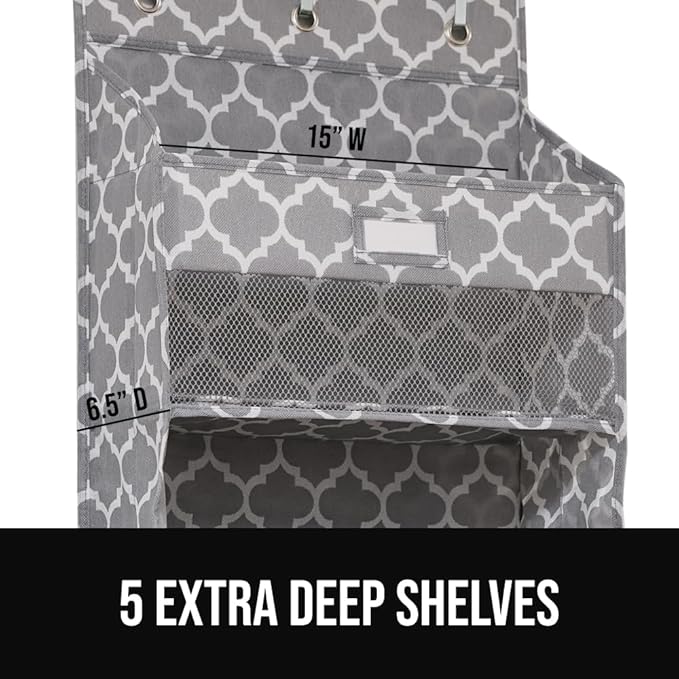 GORILLA GRIP Over The Door Organizer Storage, 5 Deep Hanging Shelves, Holds