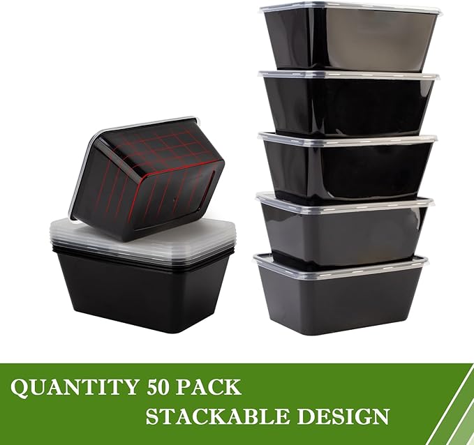 Meal Prep Containers 50Pack - 34oz Food Storage Containers