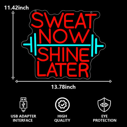 RuCvixkt Sweat Now Shine Later Neon Sign, Neon Light for Home Gym Led Weight Lighting Man Cave Decor, Dimmable USB Powered Signs Gift for Boy Girl Sport Lover
