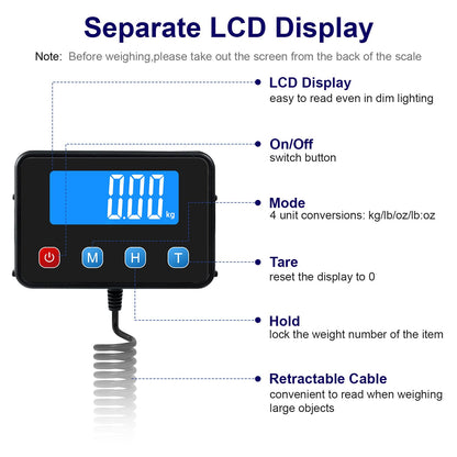 TIPRE Digital Shipping Postal Scale 0.5 oz High Accuracy！440lb Commercial Weight Scale for Package, Small Business, Mail, Warehouse, Home, Battery & Charging Cable Included